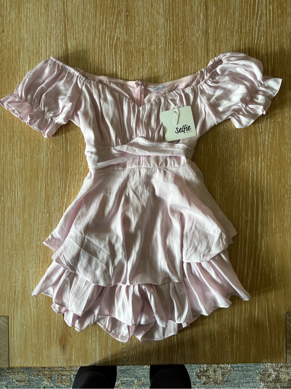Selfie Leslie Pale Pink Ruffled Mini Romper